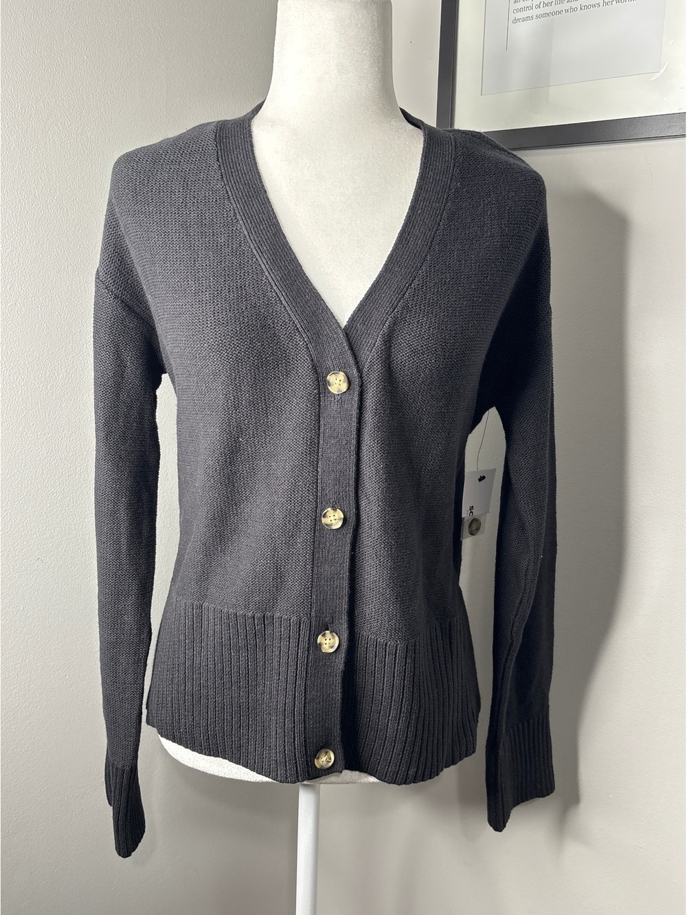 Sonoma Dark Gray Button-Up Cardigan Sweater Medium